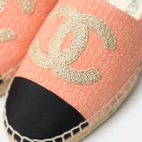 Chanel Light Orange Cotton Tweed Fabric and Grosgrain Espadrilles