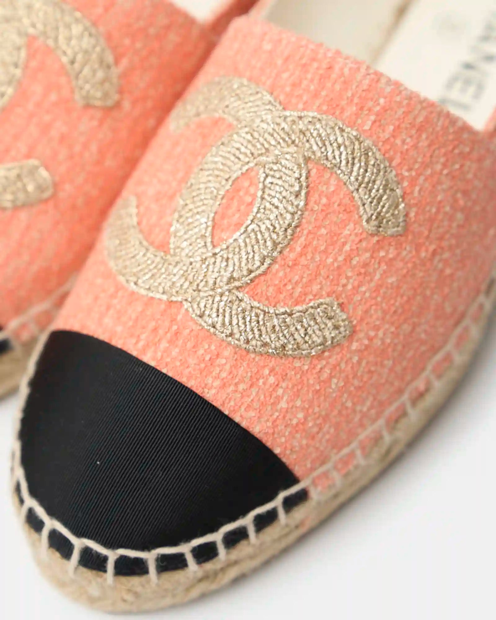 Chanel Light Orange Cotton Tweed Fabric and Grosgrain Espadrilles
