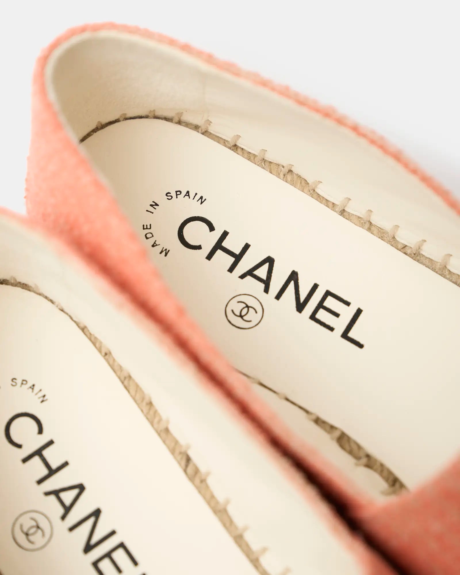 Chanel Light Orange Cotton Tweed Fabric and Grosgrain Espadrilles