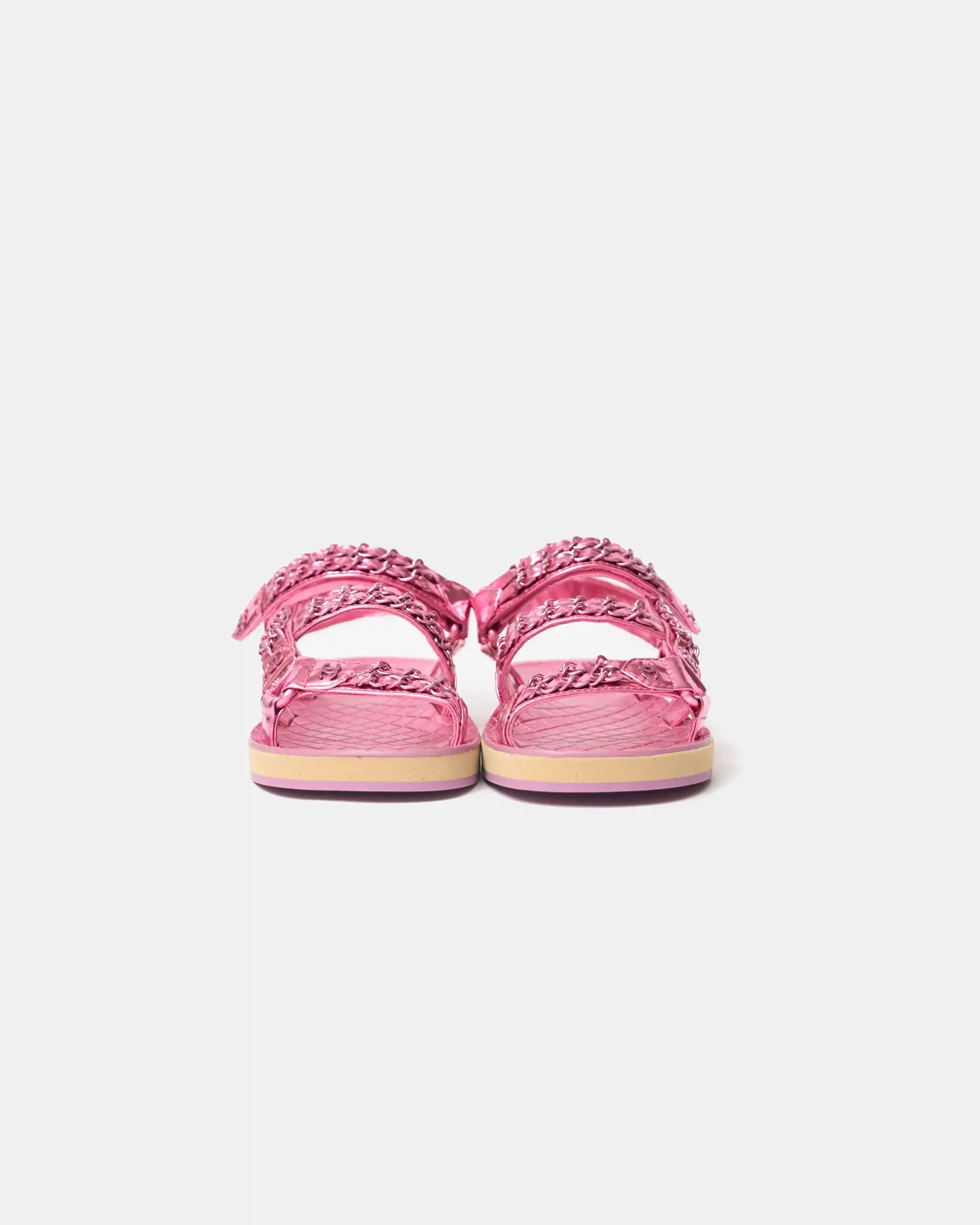Chanel Pink Calfskin Chain Sandals