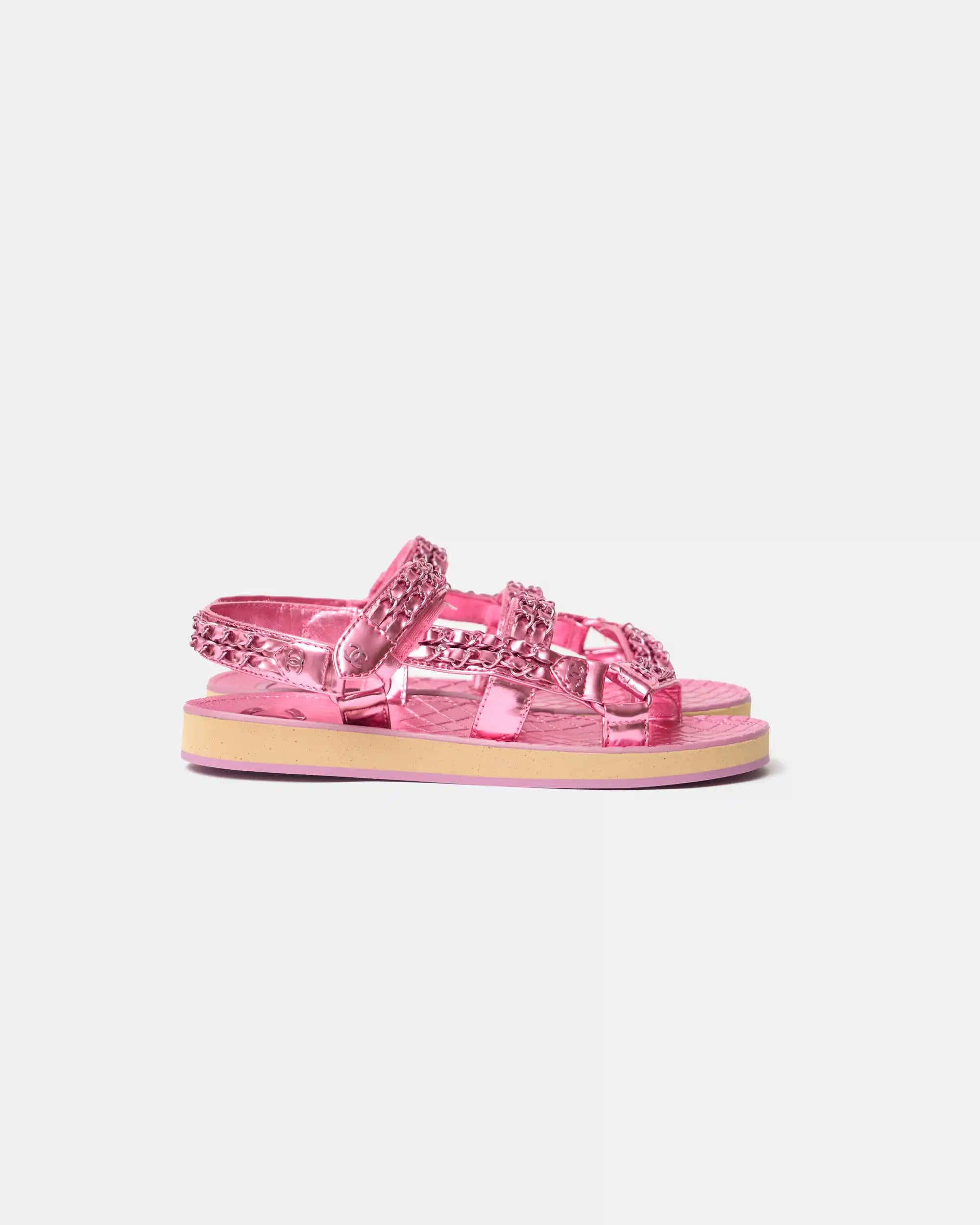 Chanel Pink Calfskin Chain Sandals