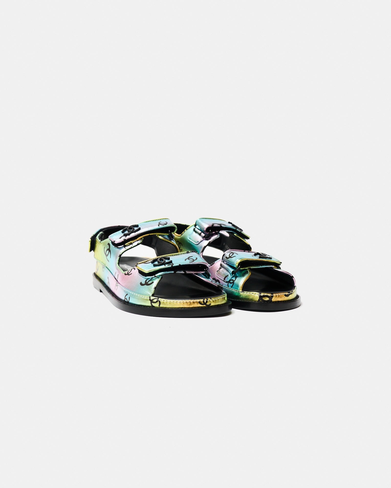 Chanel Multicolor Laminated Calfskin Dad Sandals 37.5