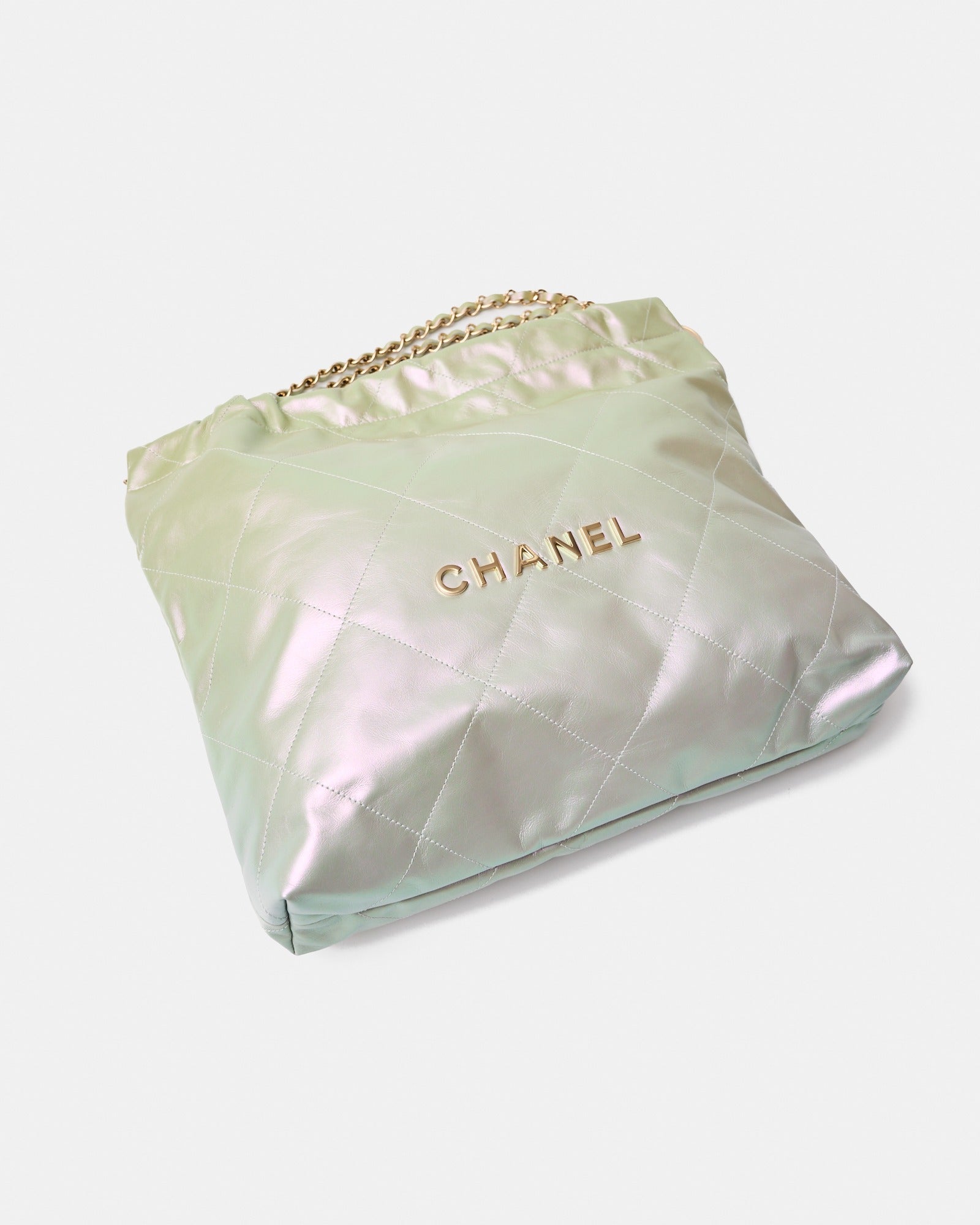 Chanel 22 Small Iridescent Silver Gold-Tone Metal