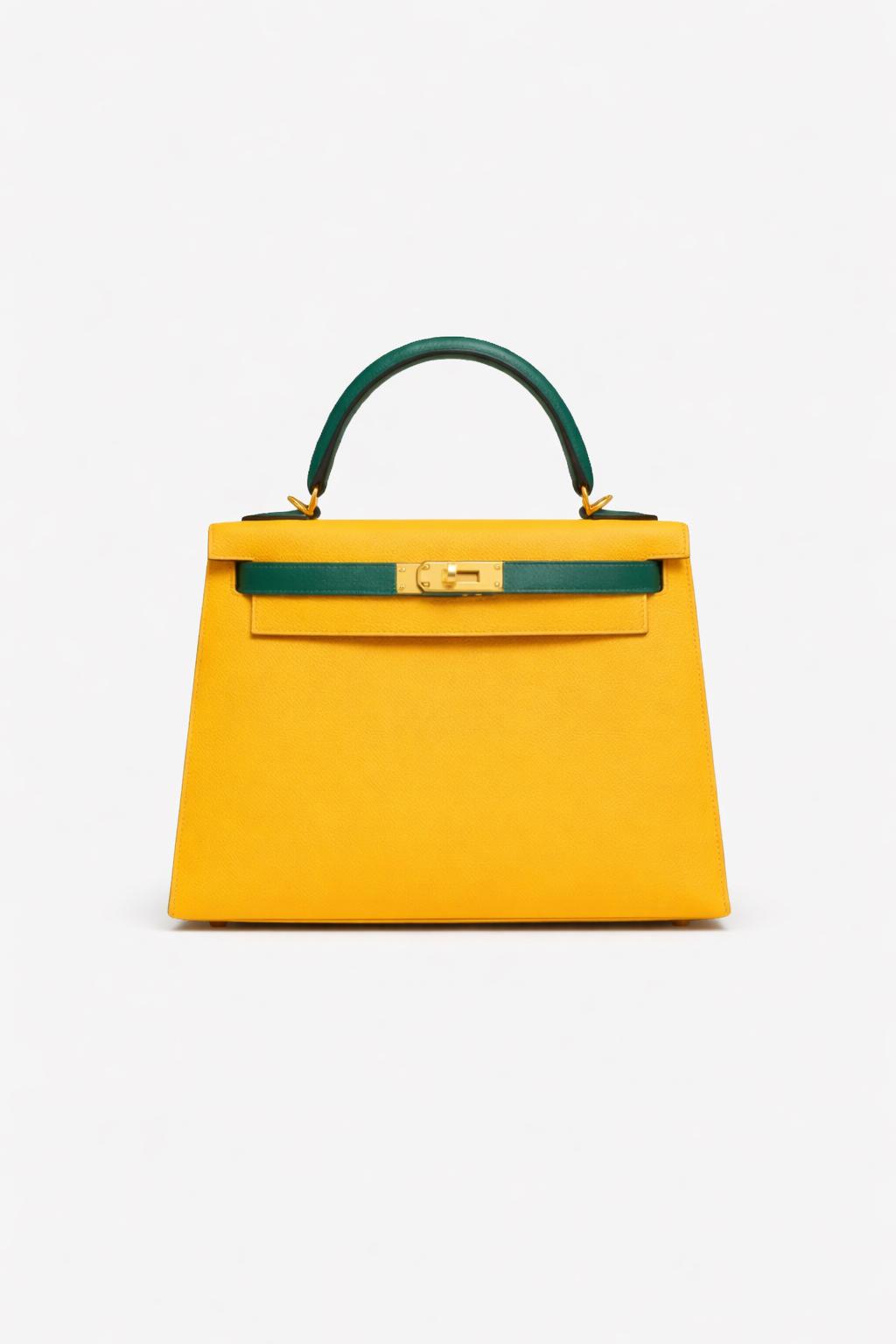 Hermès Kelly 28 Sellier Jaune d'Or/Malachite Epsom GHW